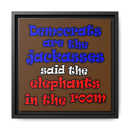 donkeys and elephants - framed canvas art (brown)