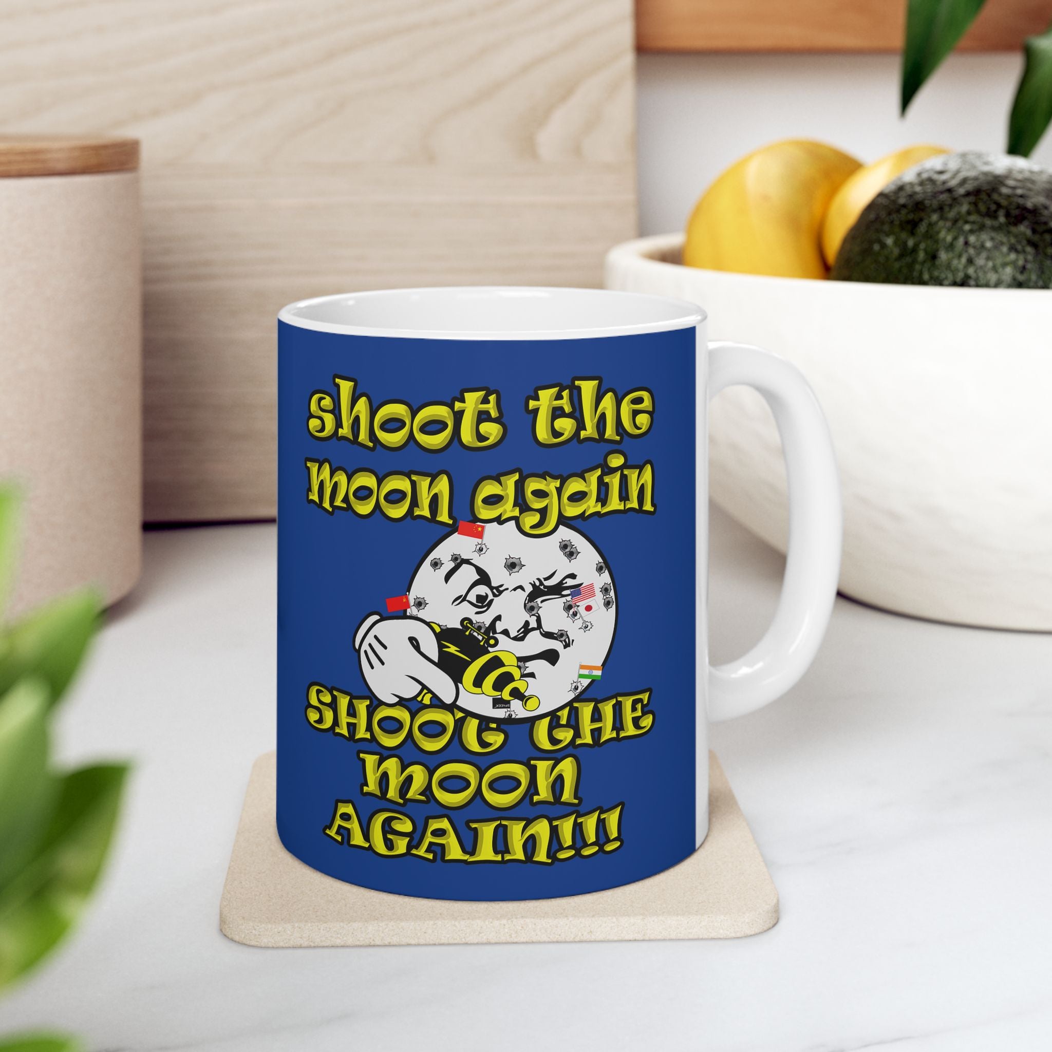 shoot the moon again - White Mug (dark blue)