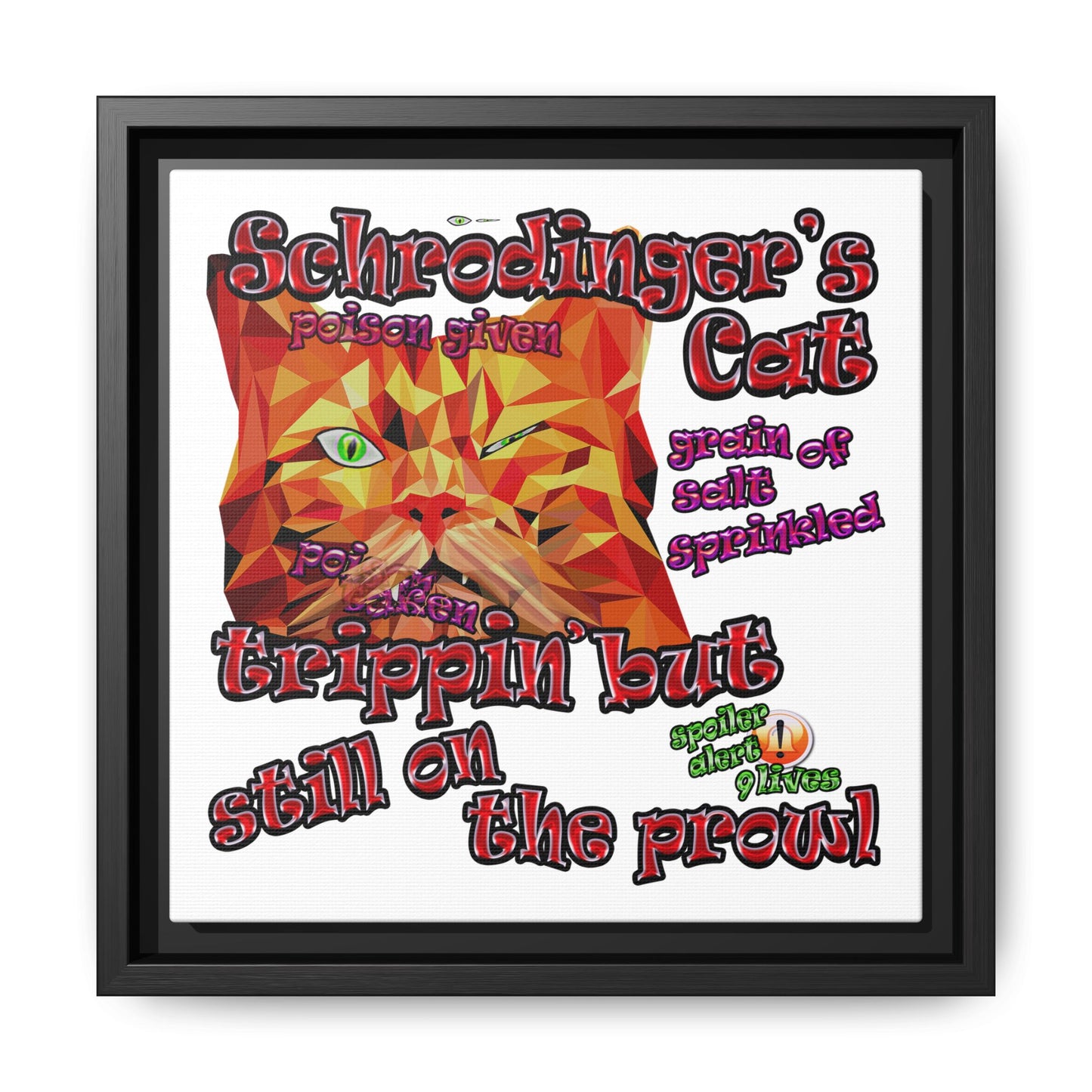 schrodinger's cat - framed canvas art (white)