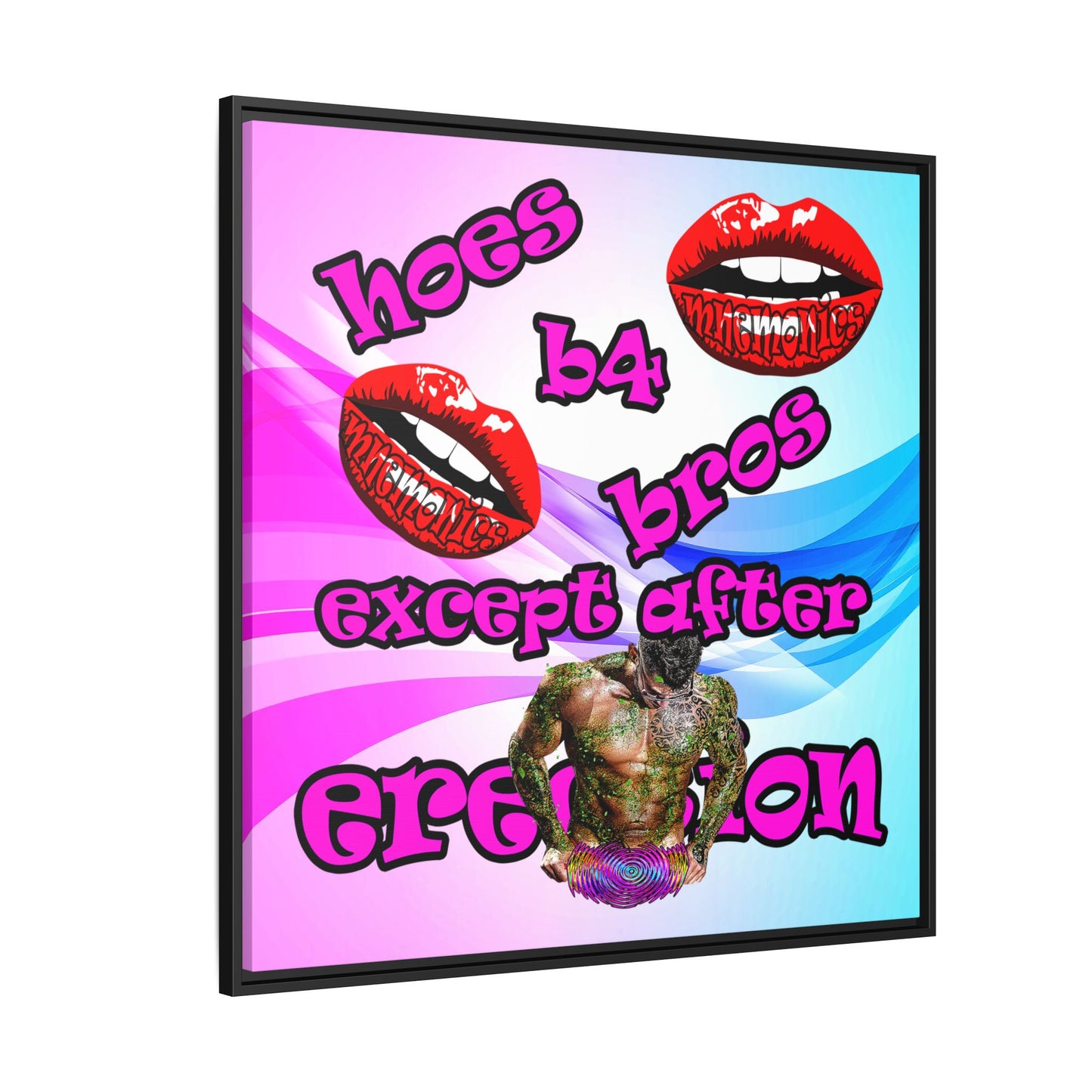 hoes b4 bros - framed canvas art (light blue-pink wave)
