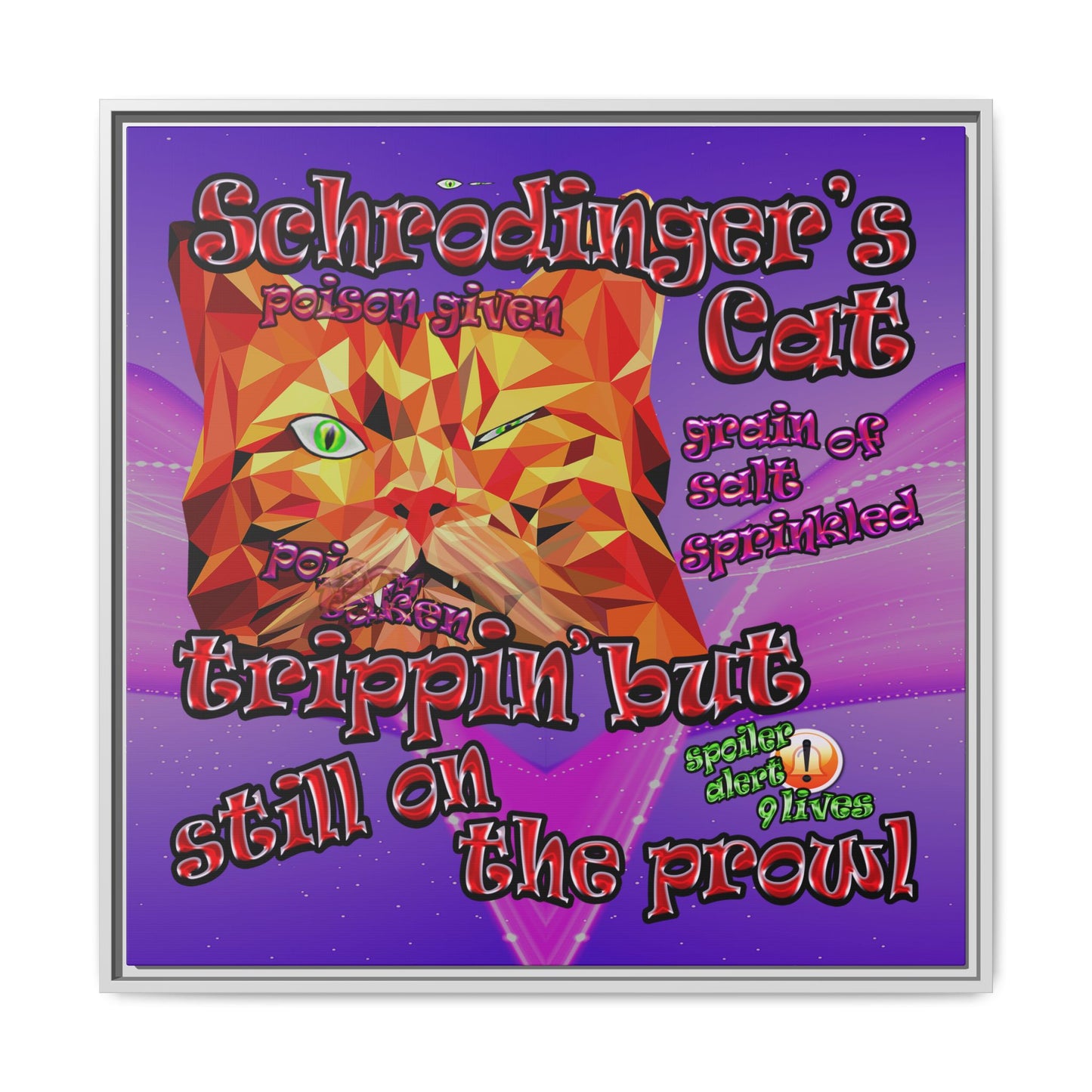 schrodinger's cat - framed canvas art (purple-pink wave)