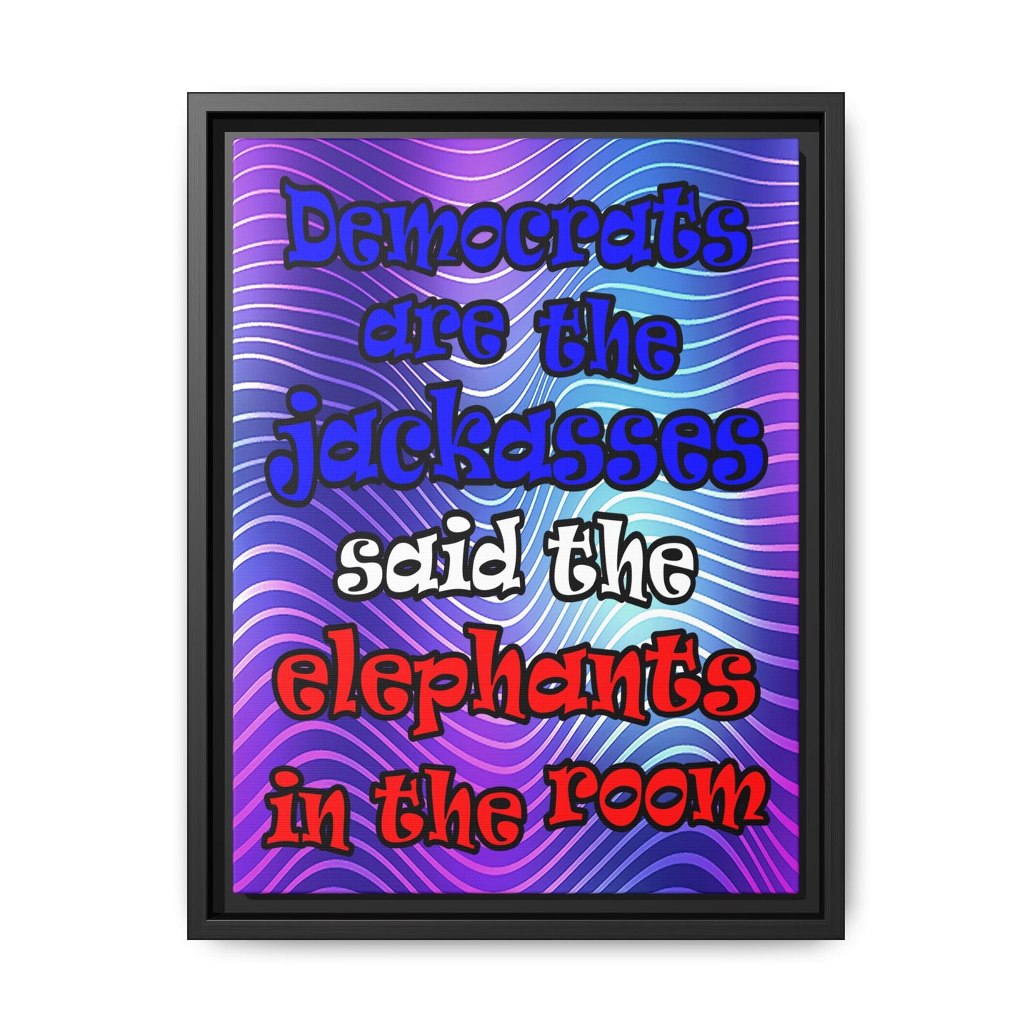 donkeys and elephants - framed canvas art (purple wave)