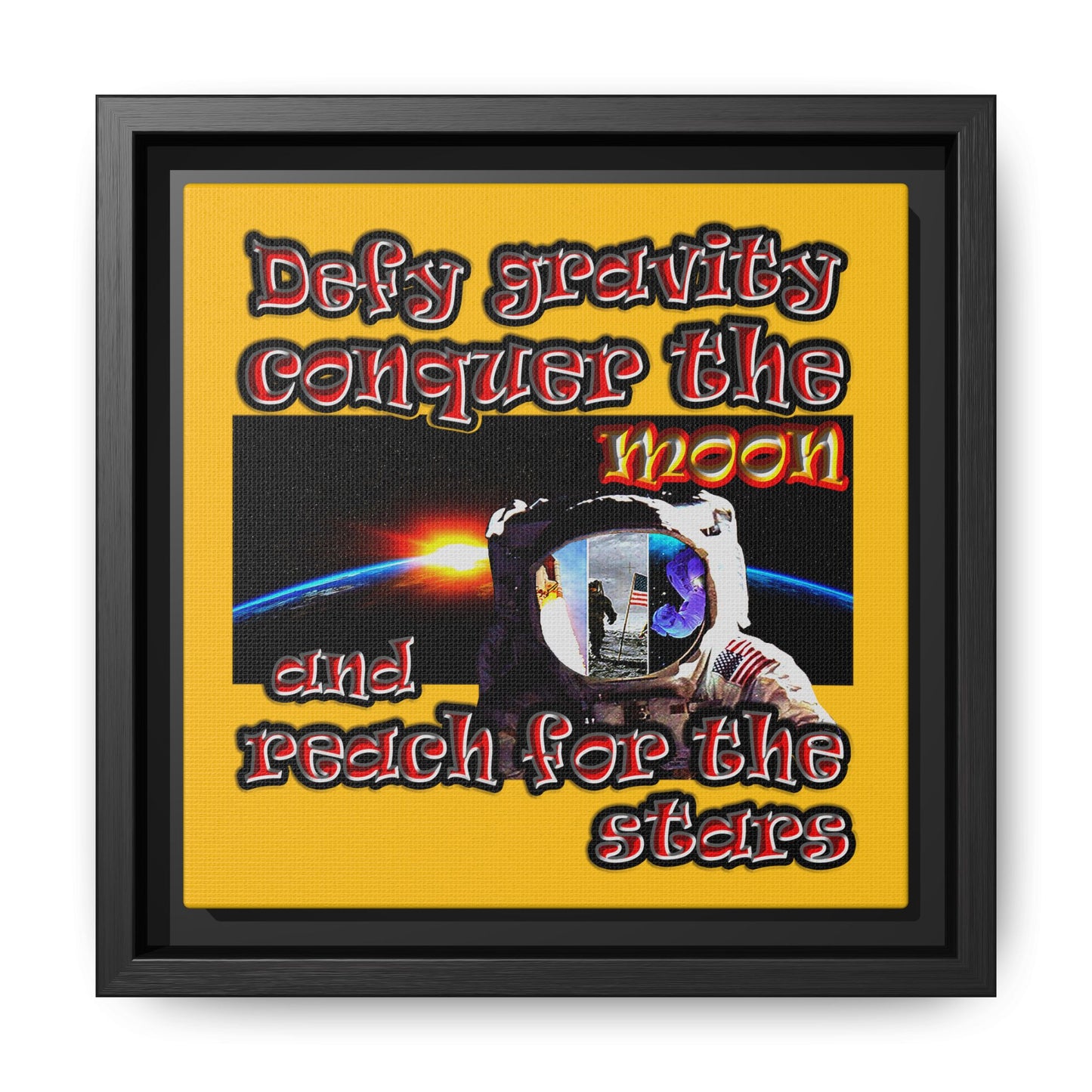 defy conquer reach - framed canvas art (yellow)