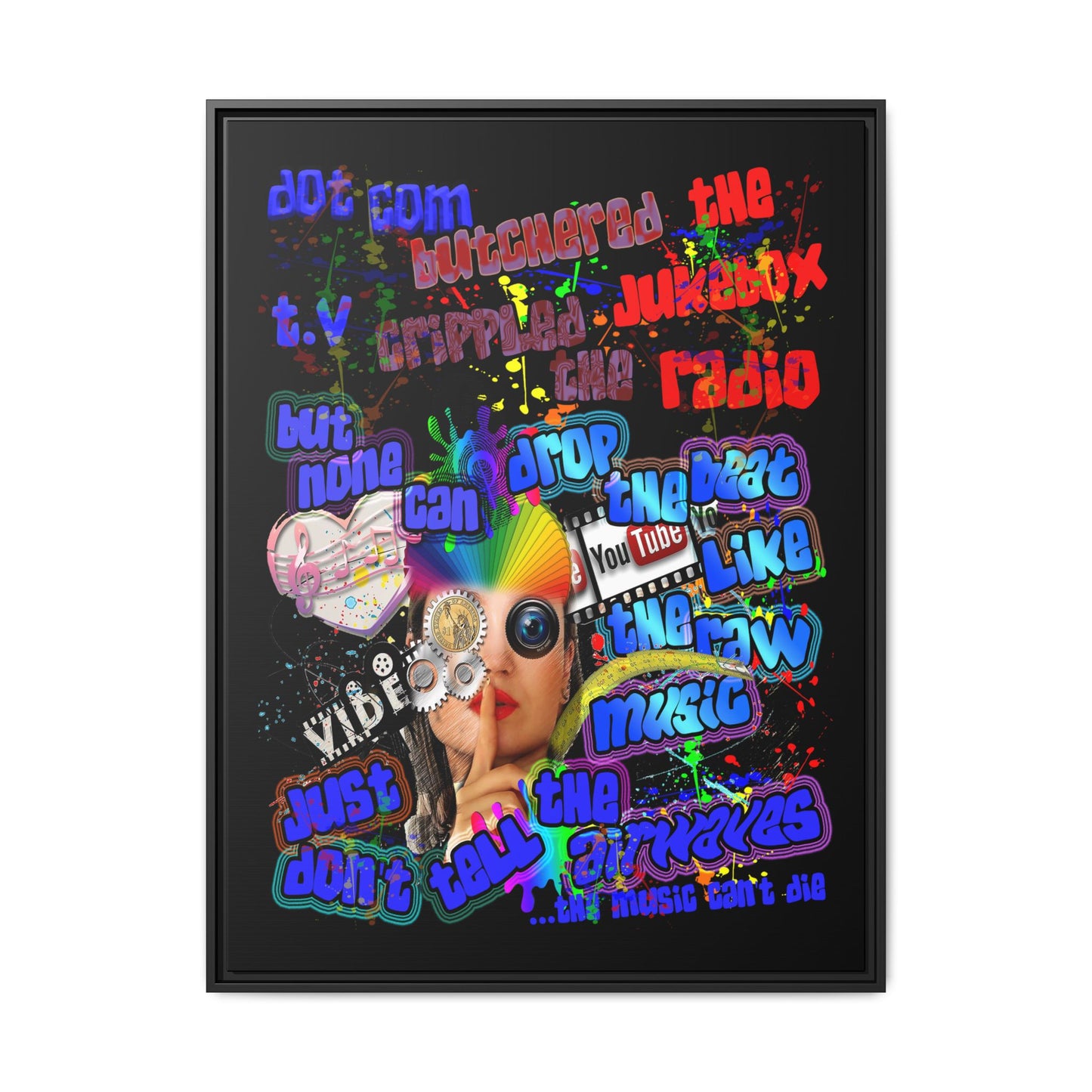 drop the beat - framed canvas art (black)
