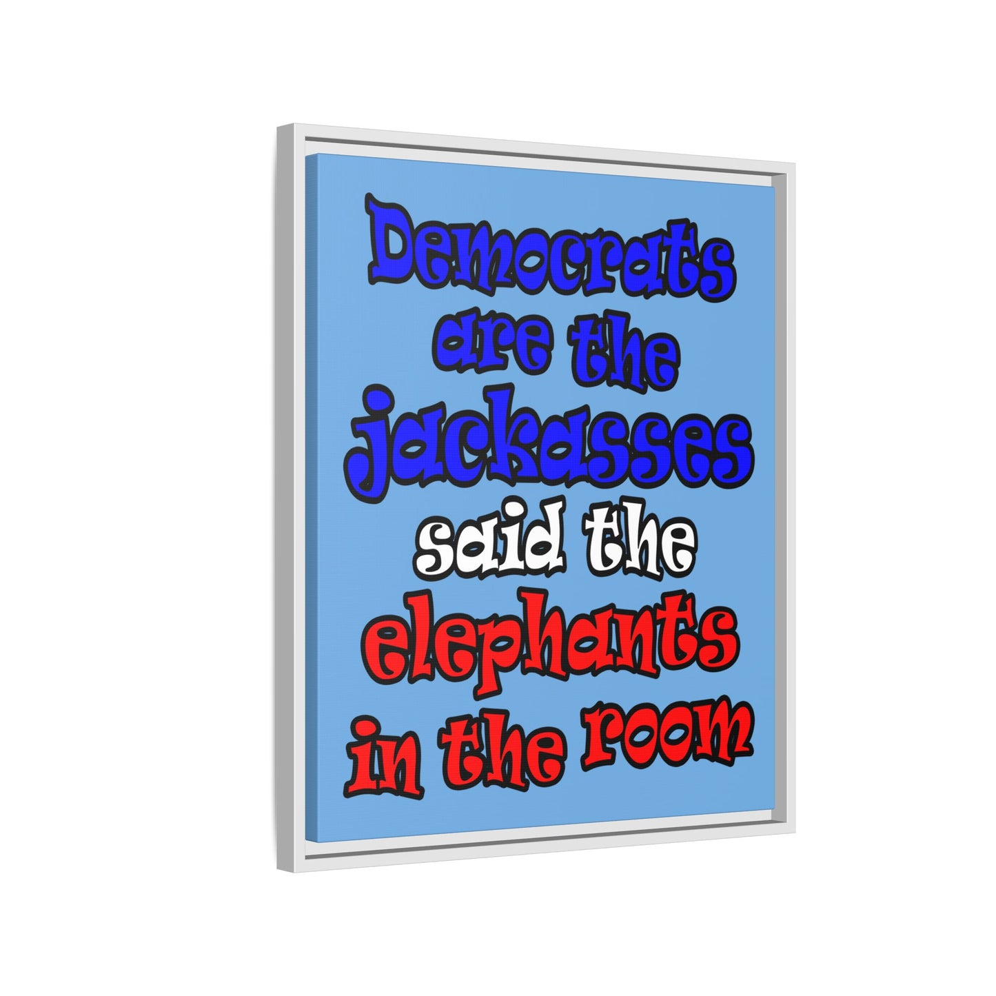 donkeys and elephants - framed canvas art (light blue)