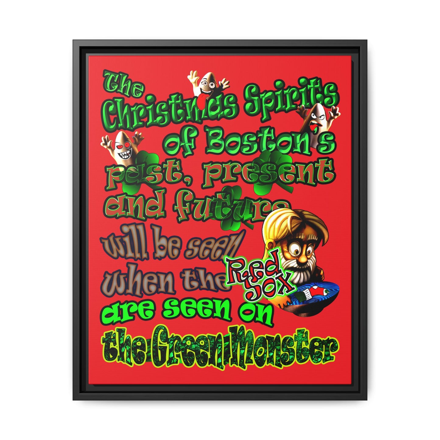 christmas spirits of boston - framed canvas art (red)