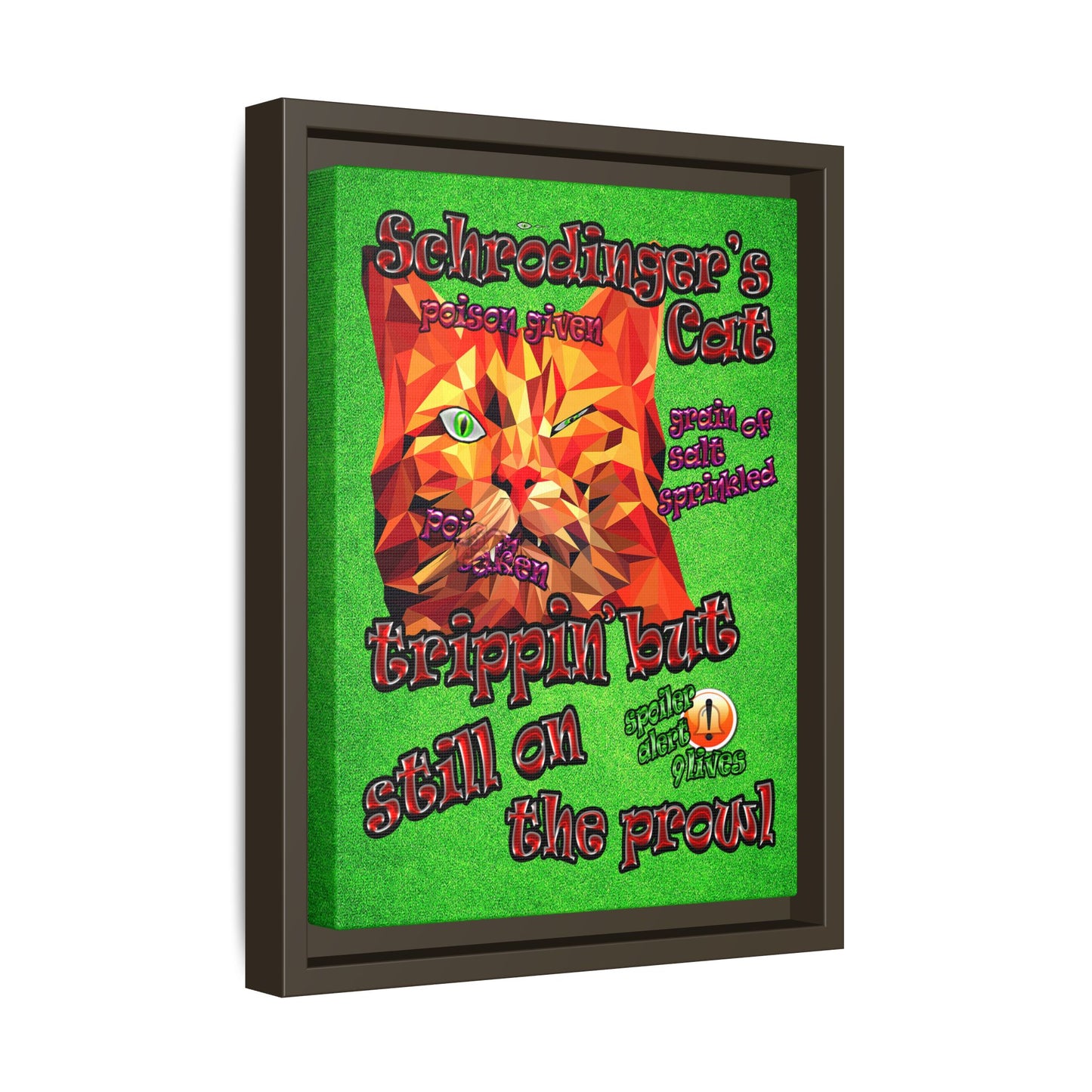 schrodinger's cat - framed canvas art (green turf)