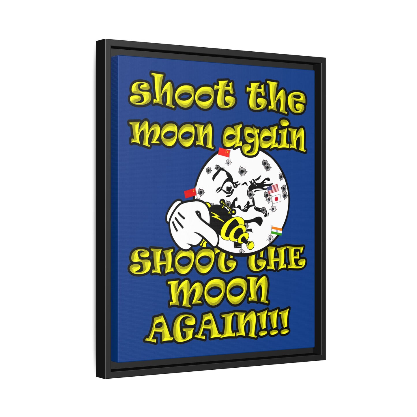 shoot the moon again - framed canvas art (dark blue)