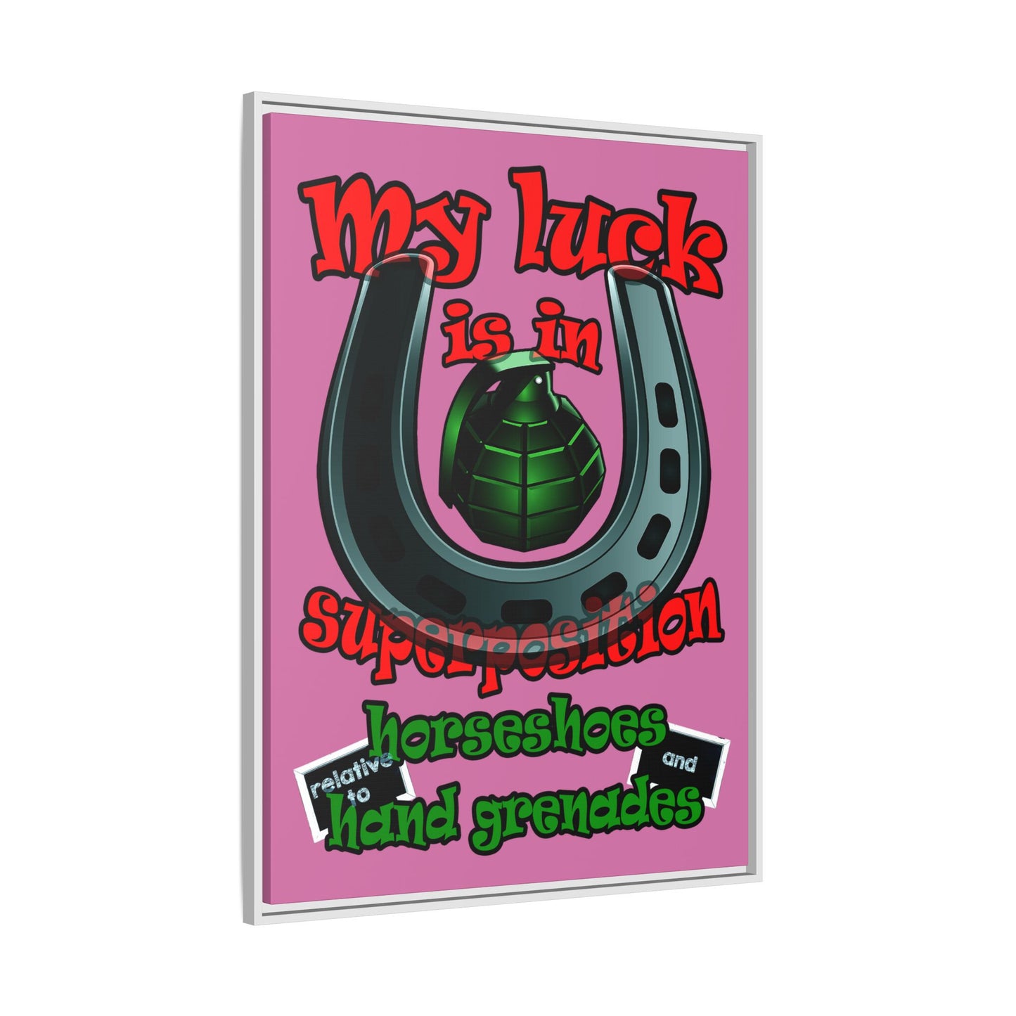 my luck - framed canvas art (light pink)