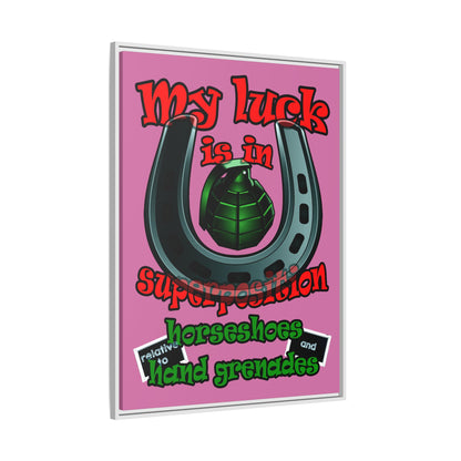 my luck - framed canvas art (light pink)