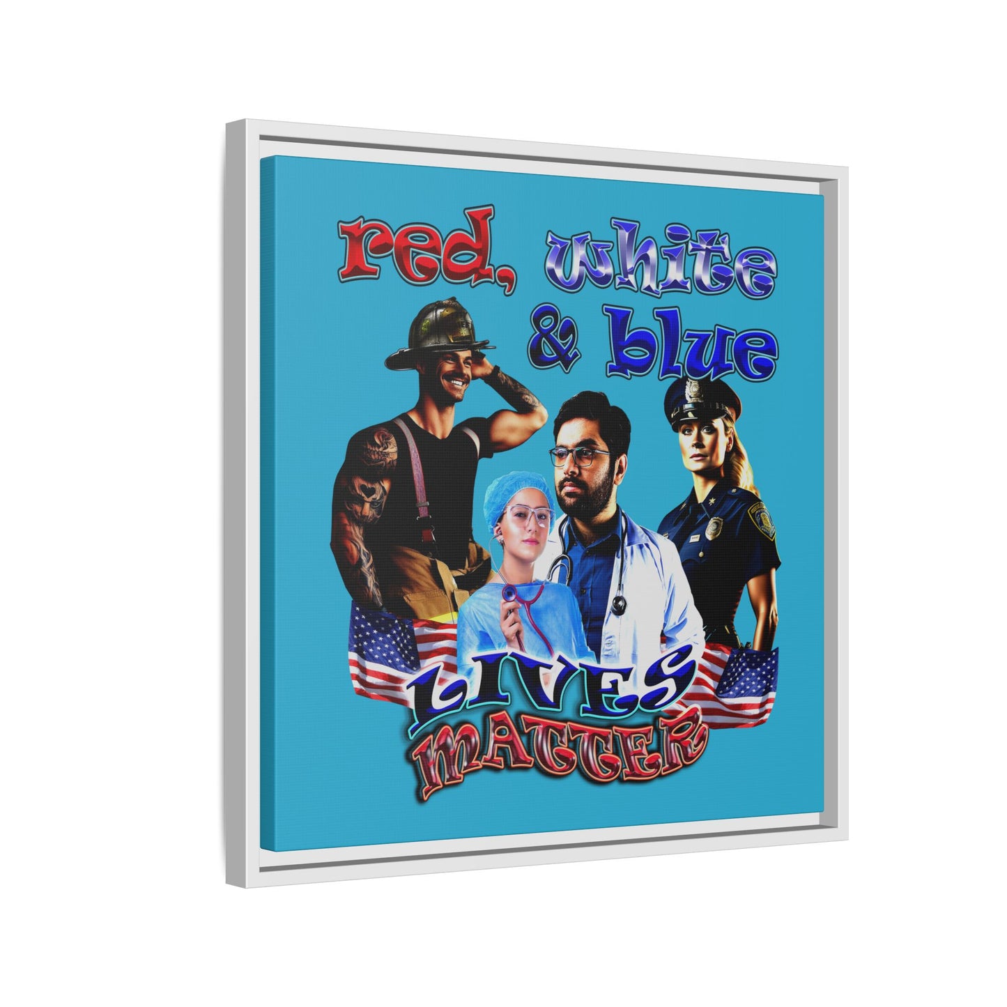 rw&b lives matter - framed canvas art (turquoise)