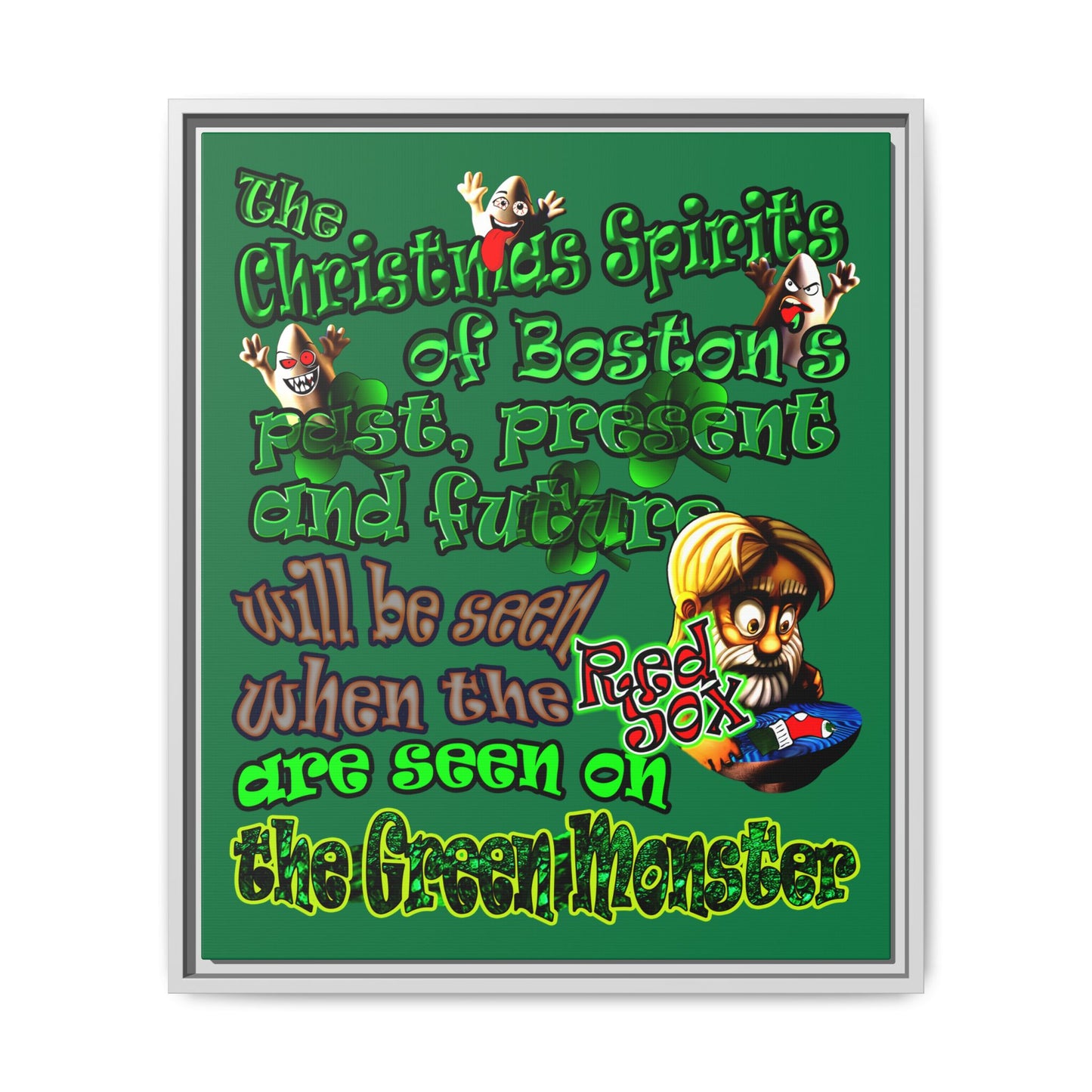 christmas spirits of boston - framed canvas art (dark green)