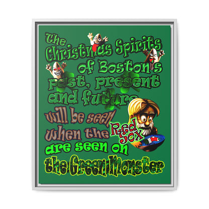 christmas spirits of boston - framed canvas art (dark green)