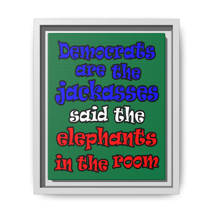 donkeys and elephants - framed canvas art (dark green)