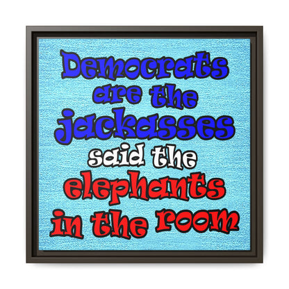 donkeys and elephants - framed canvas art (faded blue)