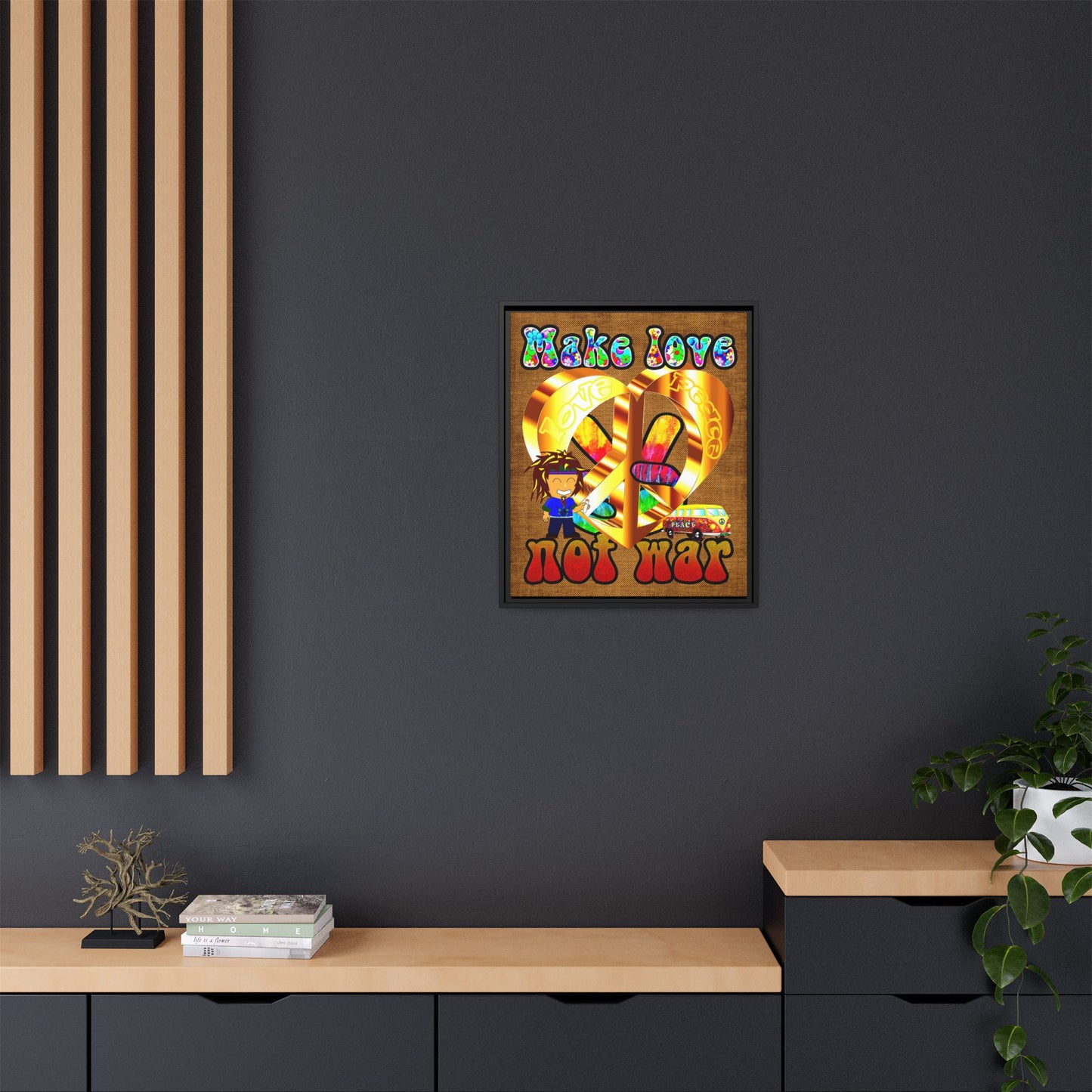 love peace - framed canvas art (brown papyrus)