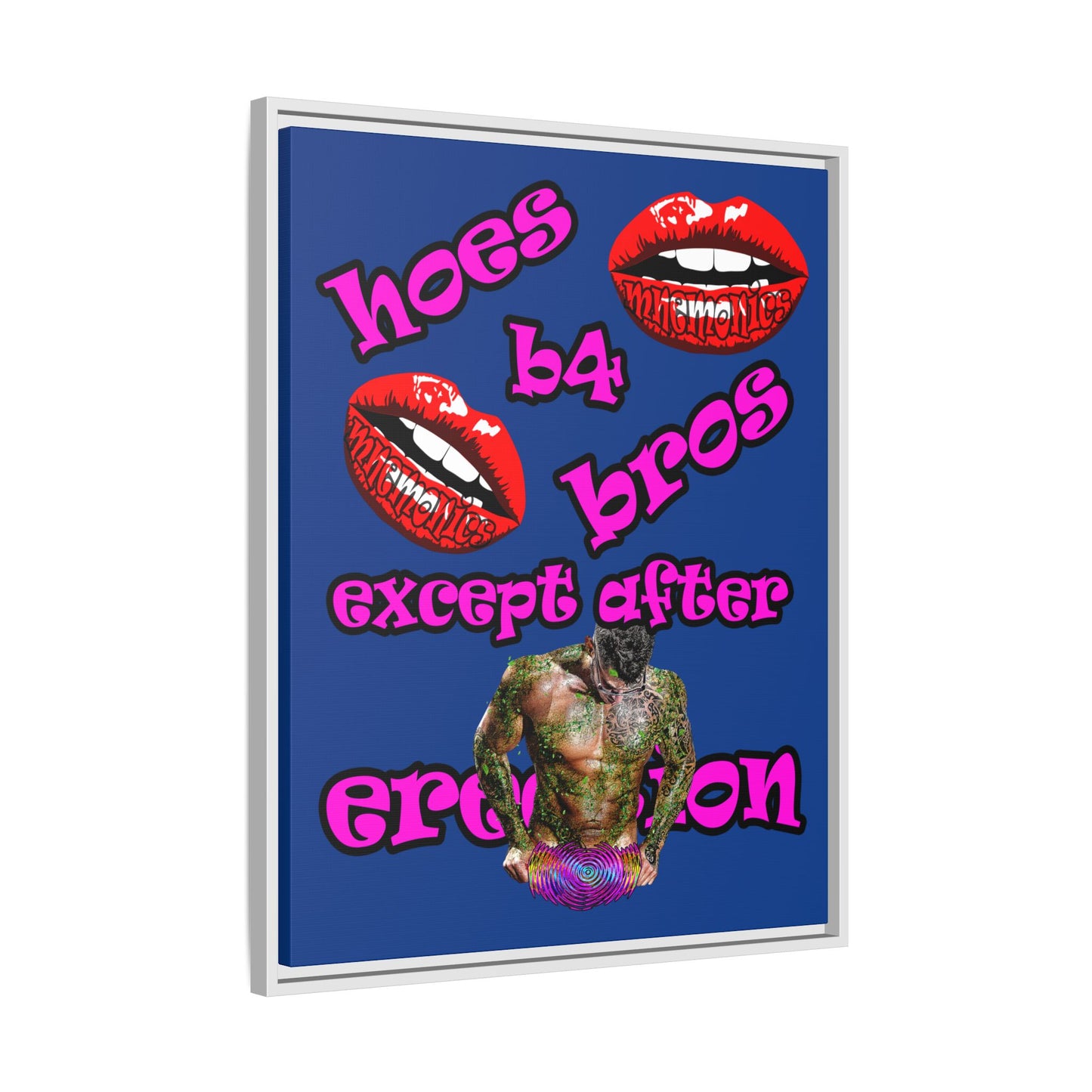hoes b4 bros - framed canvas art (dark blue)
