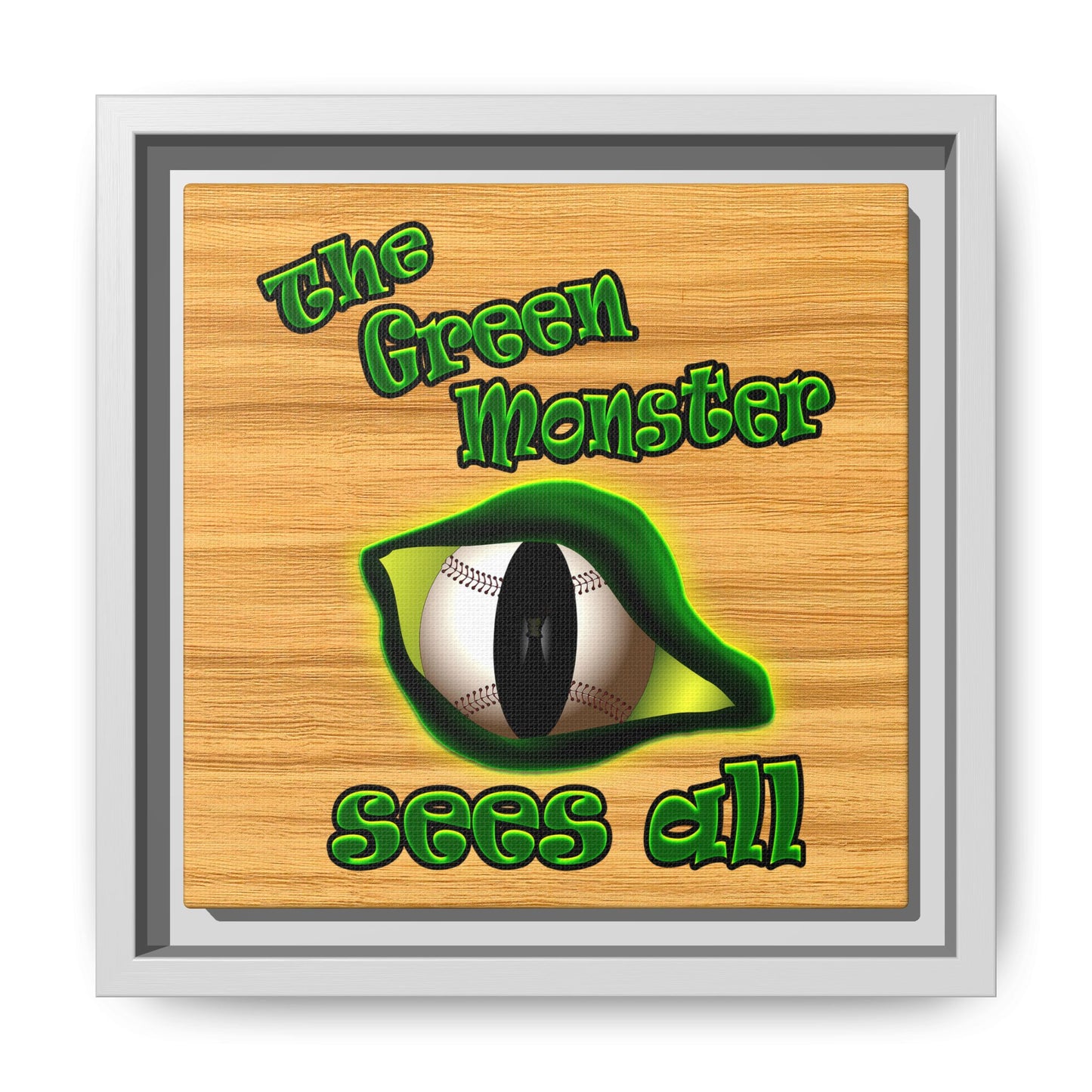 green monster - framed canvas art (butterscotch wood finish)