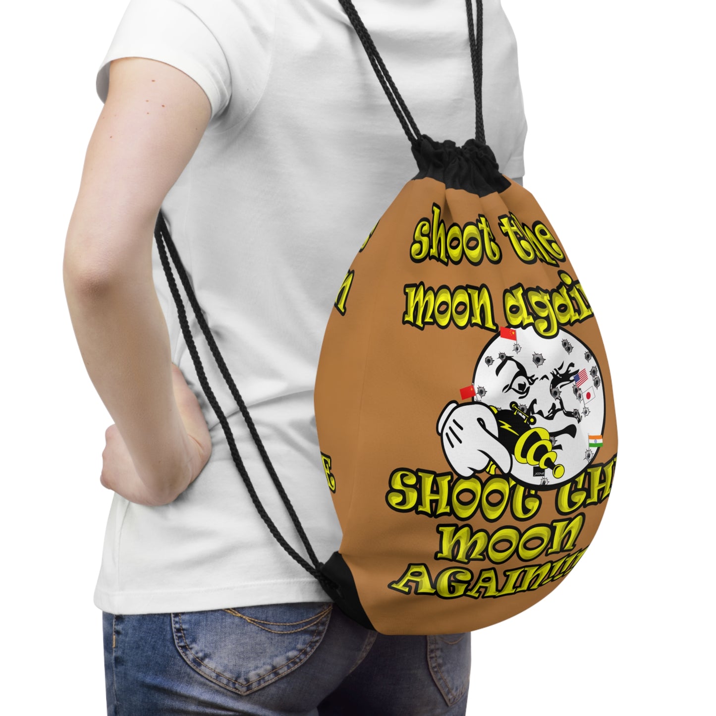 shoot the moon again - Drawstring Bag (light brown)