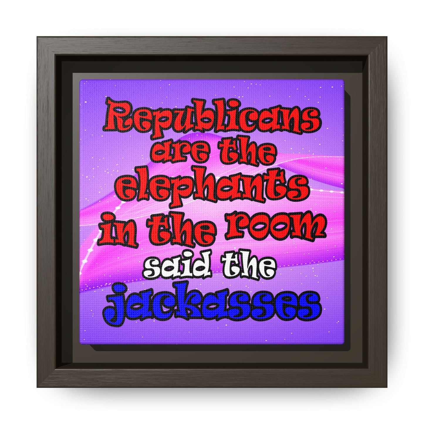 donkeys and elephants - framed canvas art (purple-pink wave)