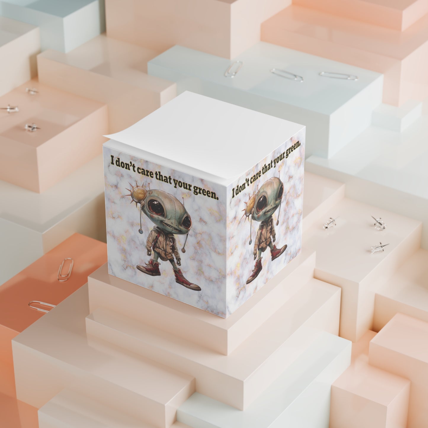 I don't care that your green - note cube (white marble)