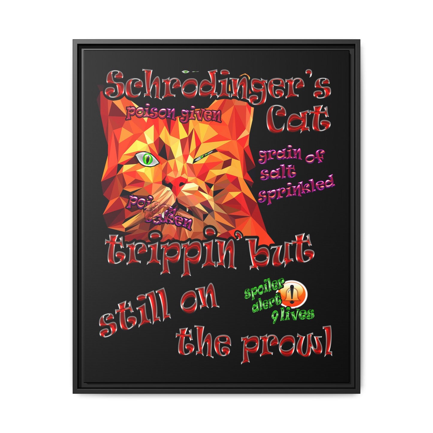 schrodinger's cat - framed canvas art (black)