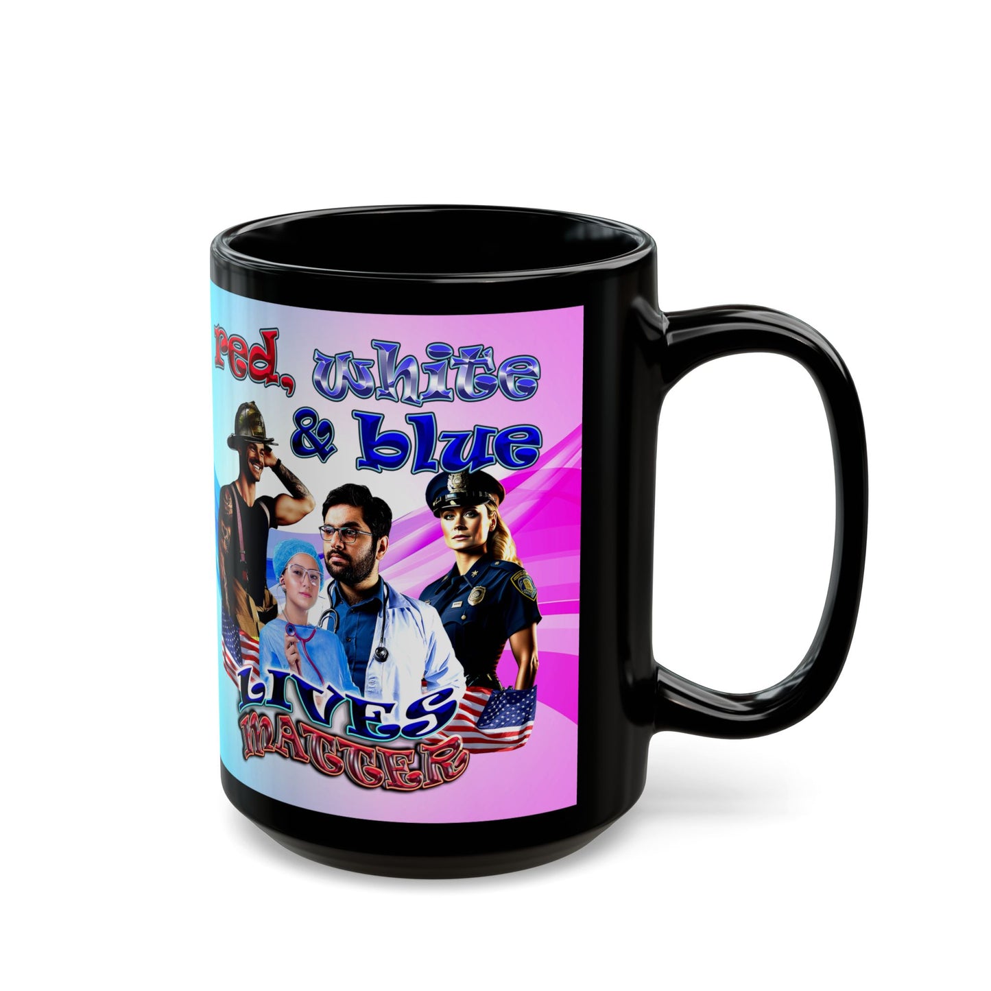 rw&b lives matter - Black Mug (light blue-pink wave)