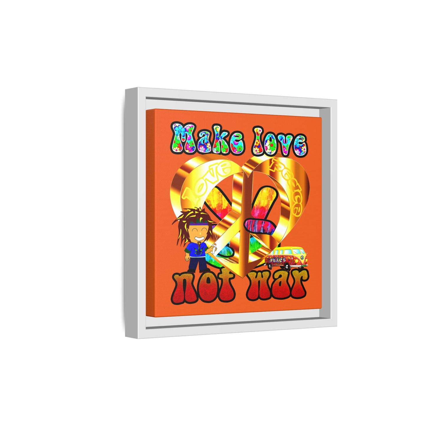 love peace - framed canvas art (orange)