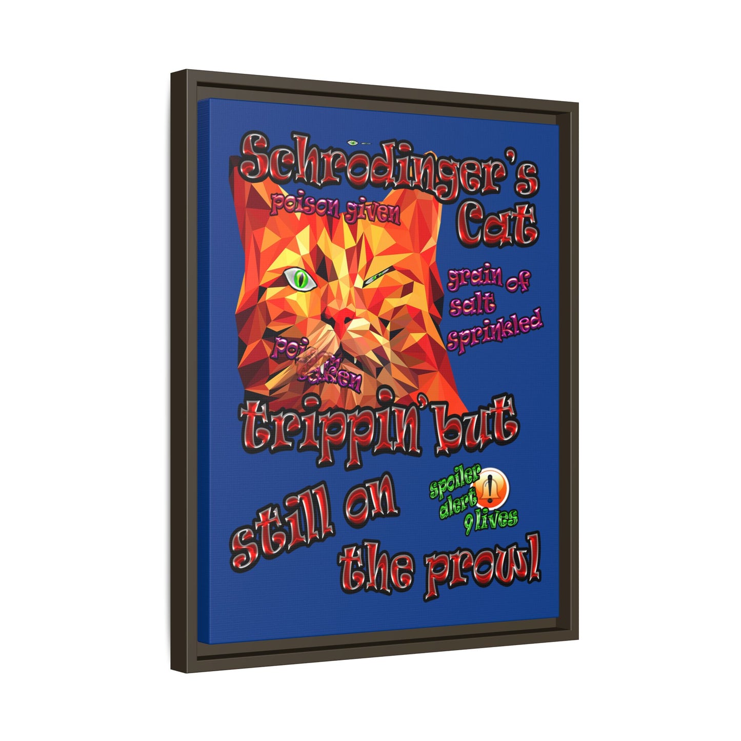 schrodinger's cat - framed canvas art (dark blue)