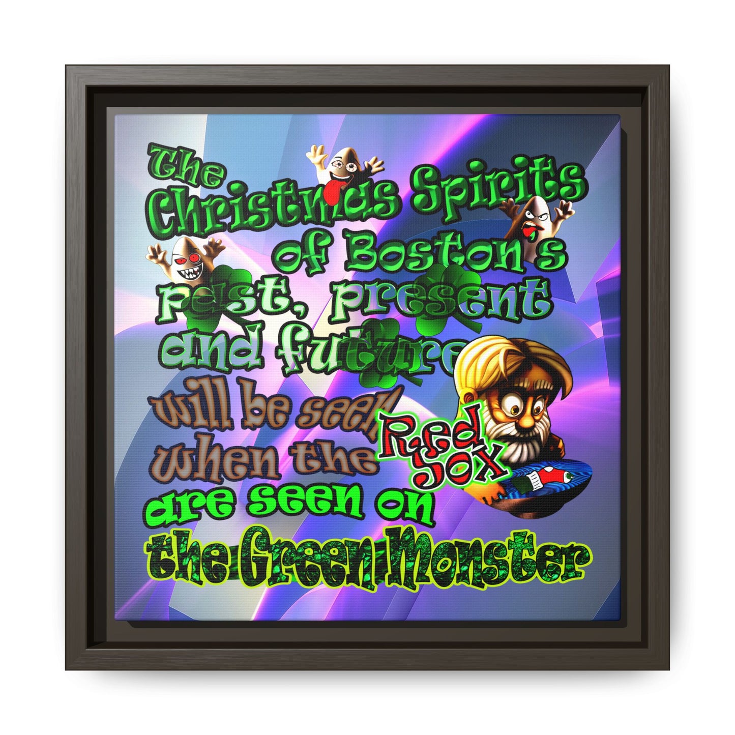 christmas spirits of boston - framed canvas art (grey-pink wave)