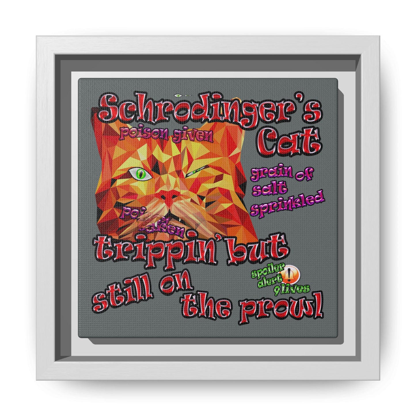 schrodinger's cat - framed canvas art (dark grey)