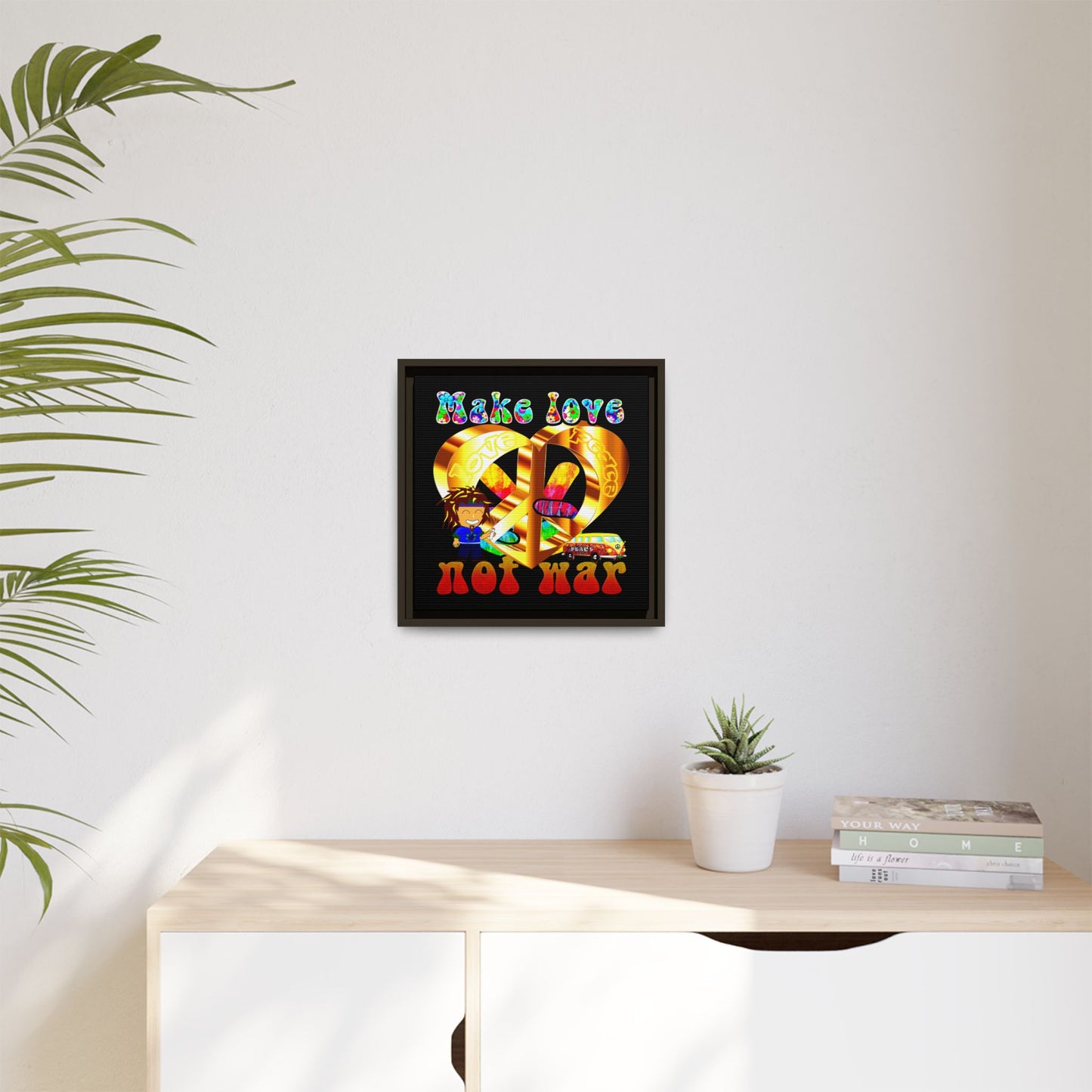 love peace - framed canvas art (black)