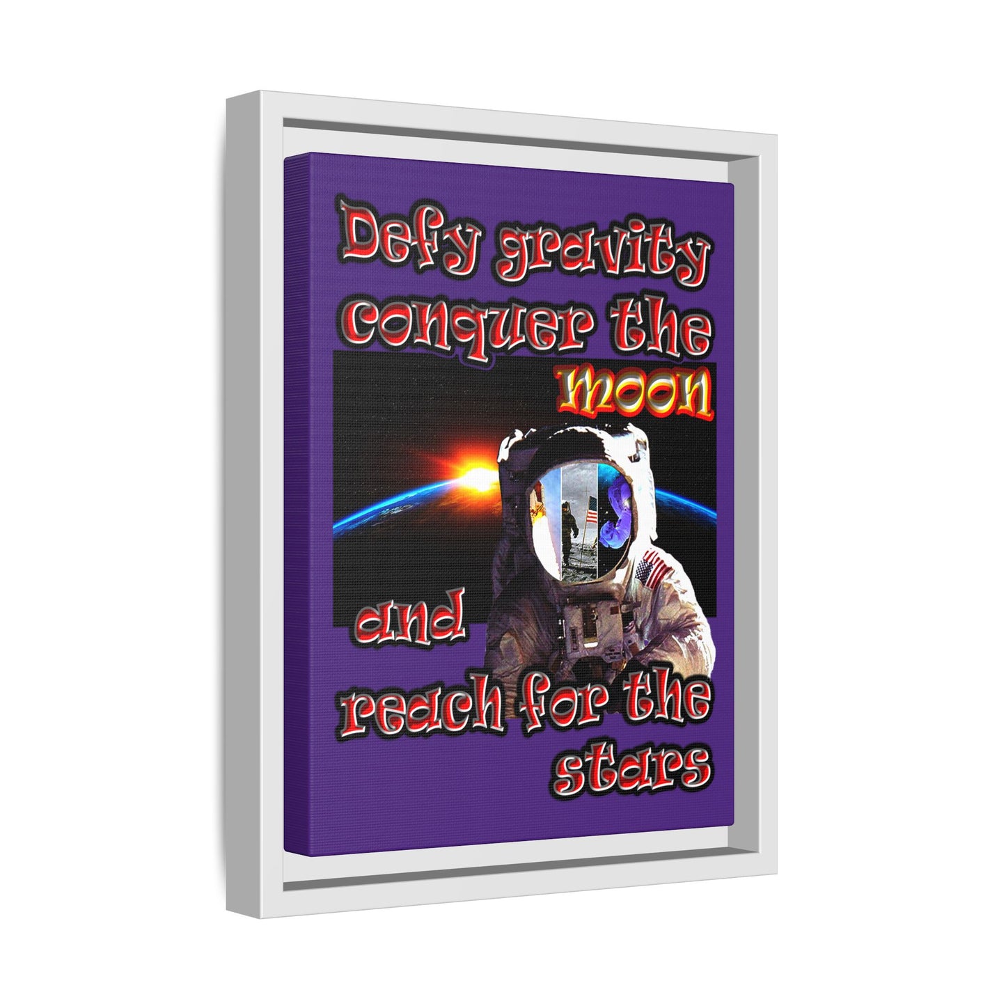 defy conquer reach - framed canvas art (purple)