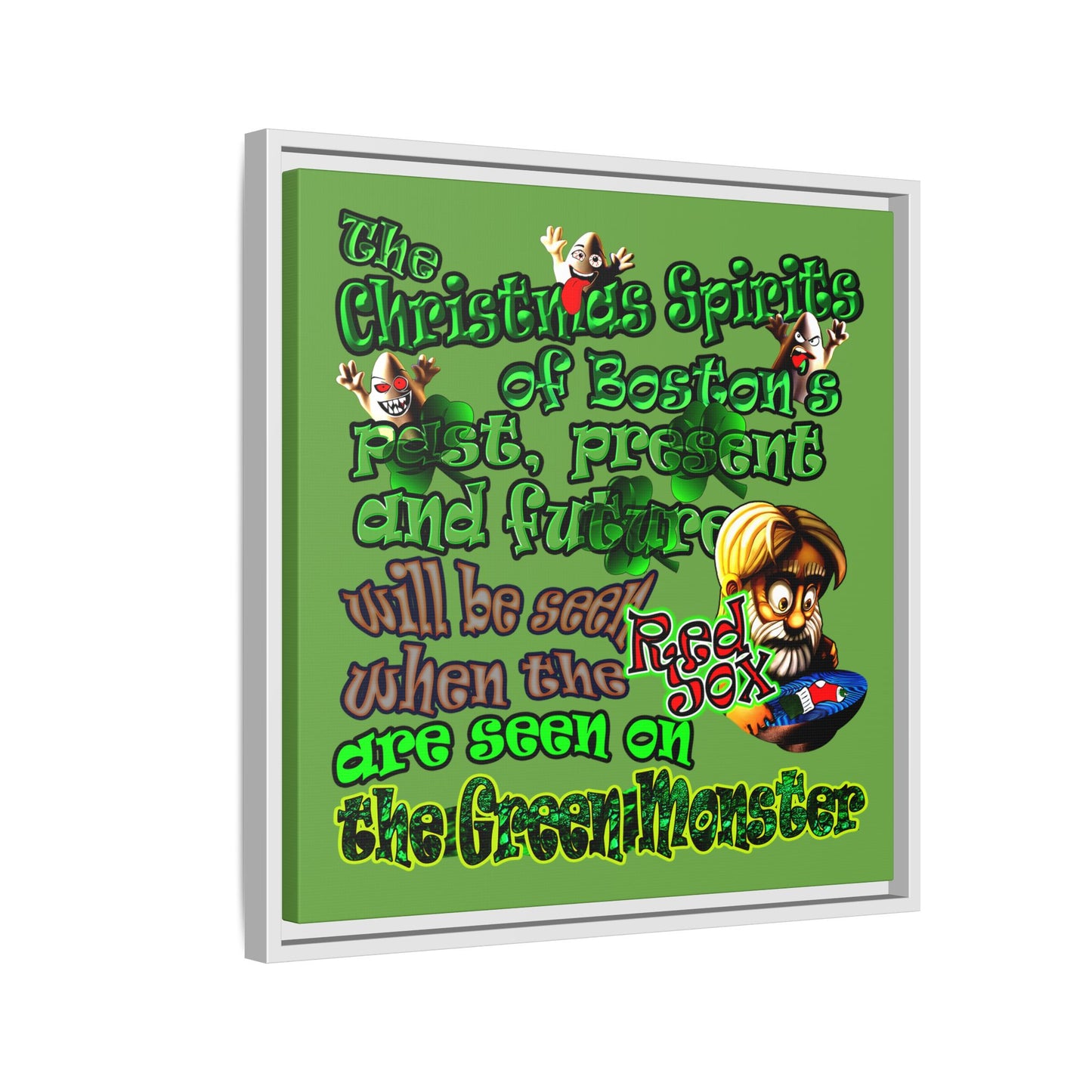 christmas spirits of boston - framed canvas art (green)