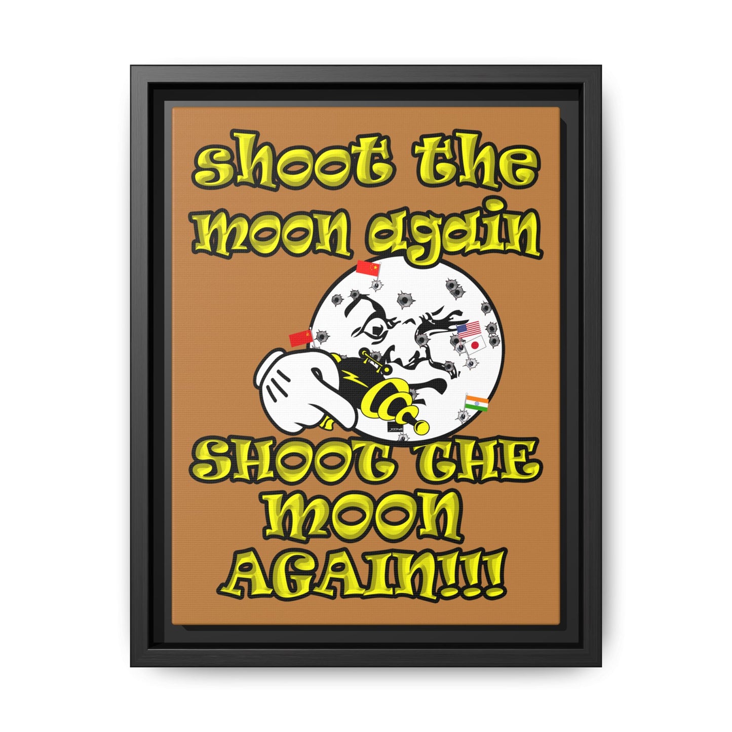shoot the moon again - framed canvas art (light brown)