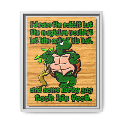 turtle race - framed canvas art (butterscotch wood finish)