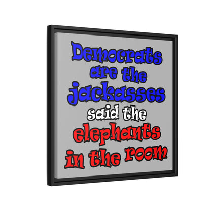 donkeys and elephants - framed canvas art (light grey)