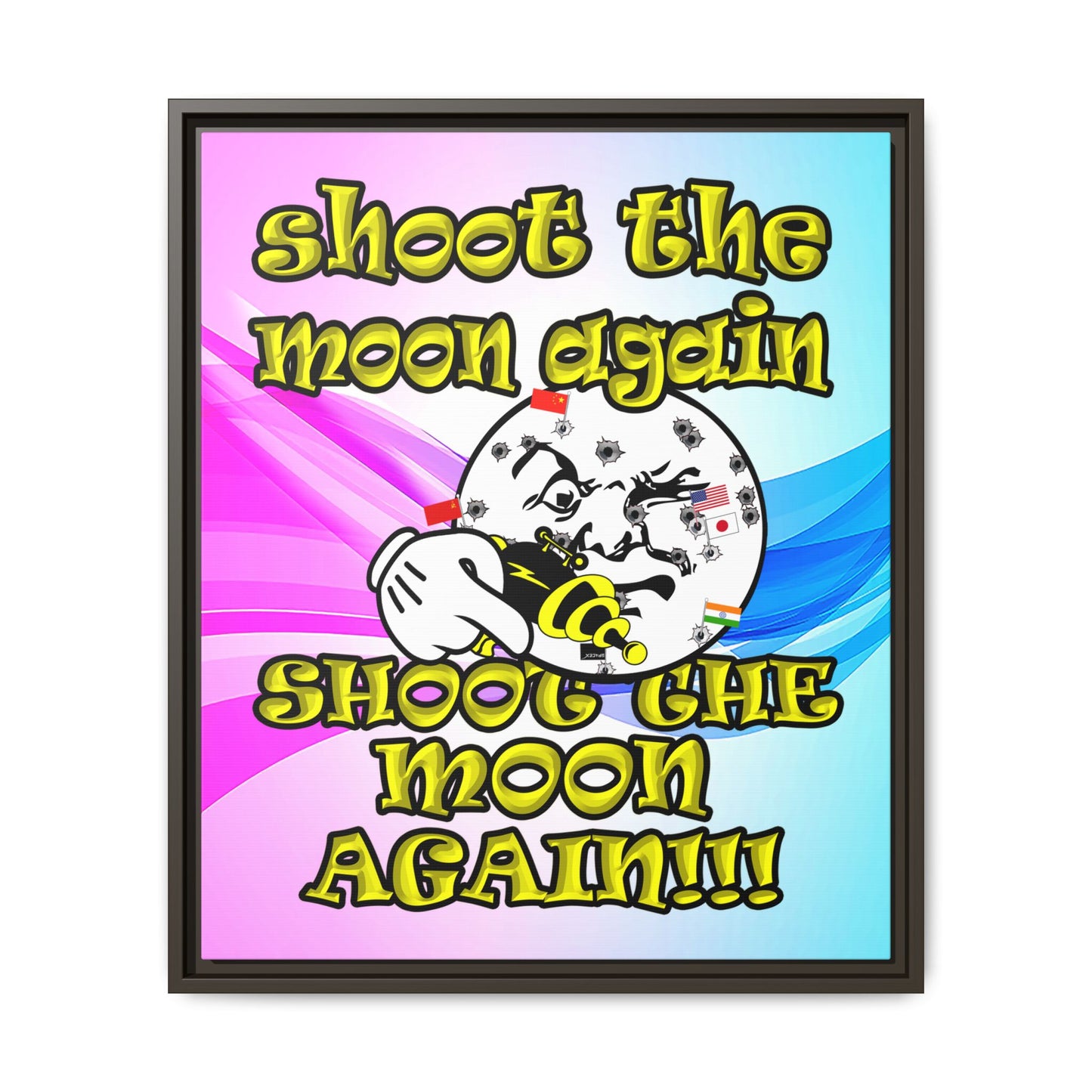 shoot the moon again - framed canvas art (light blue-pink wave)