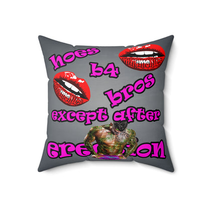 hoes b4 bros - Spun Polyester Square Pillow - (grey-light grey)