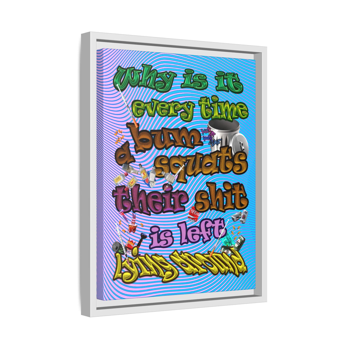 the bum's shit - framed canvas art (light blue-purple wave)