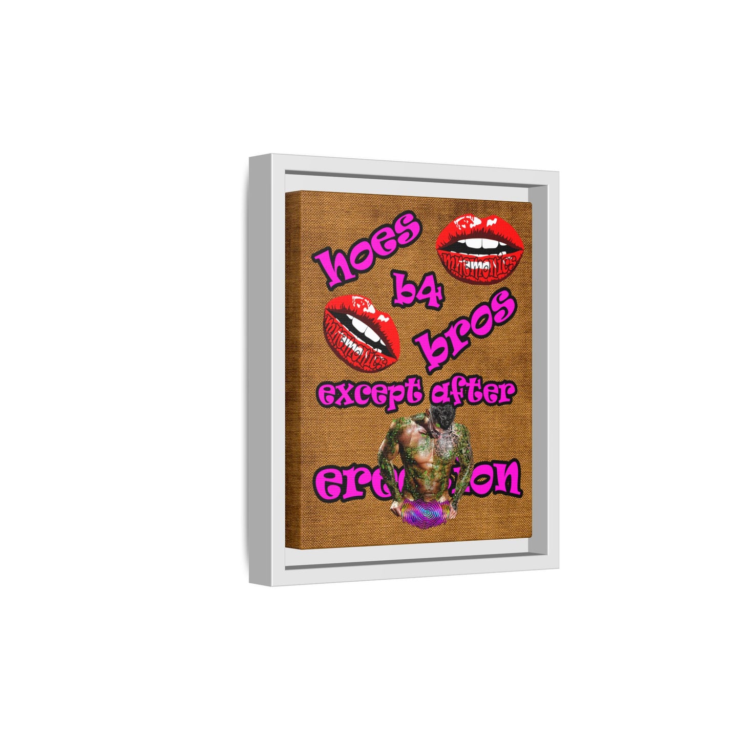 hoes b4 bros - framed canvas art (brown papyrus)