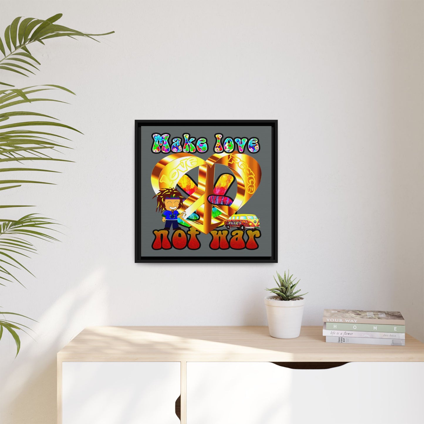 love peace - framed canvas art (dark grey)