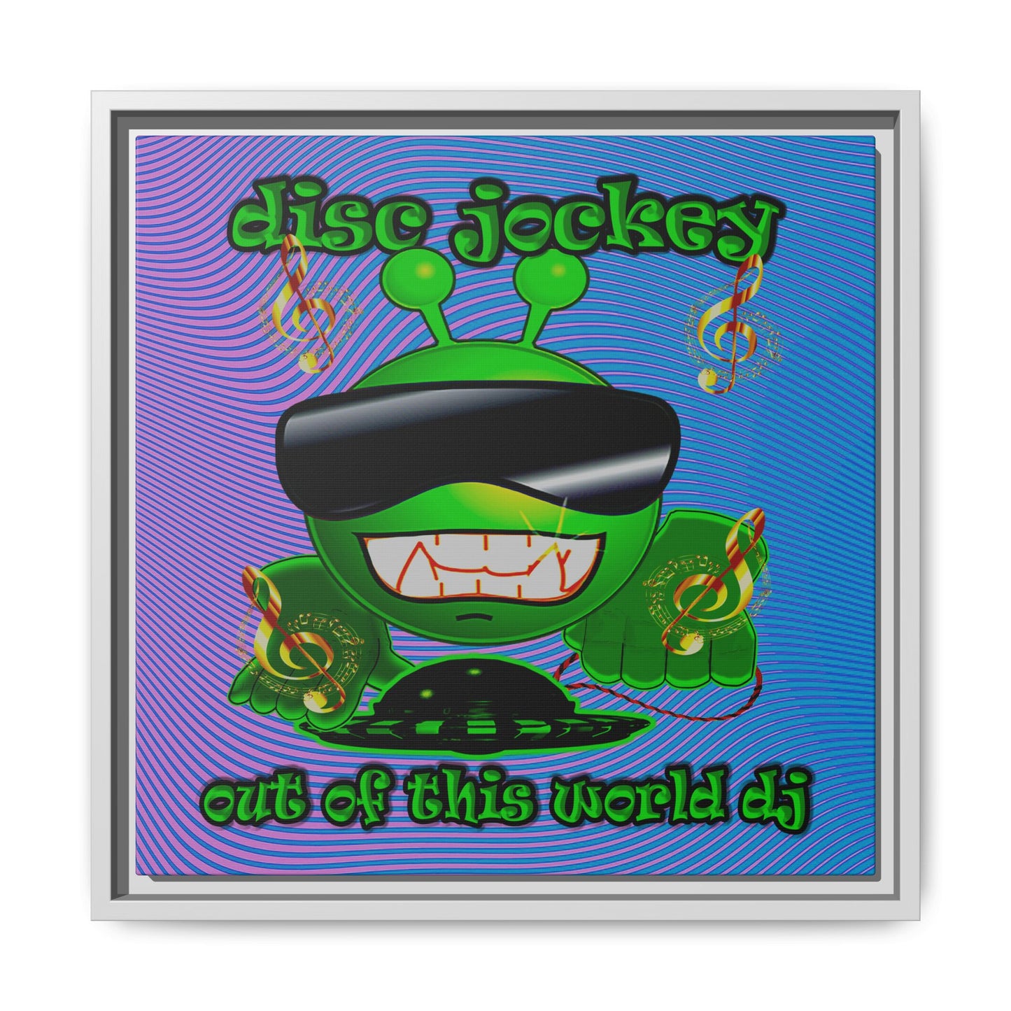 disc jockey - framed canvas art (light blue-purple wave)