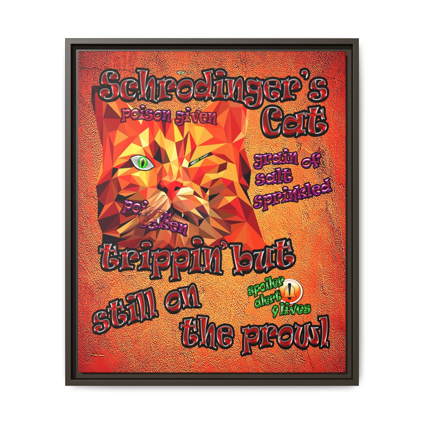 schrodinger's cat - framed canvas art (burnt orange)