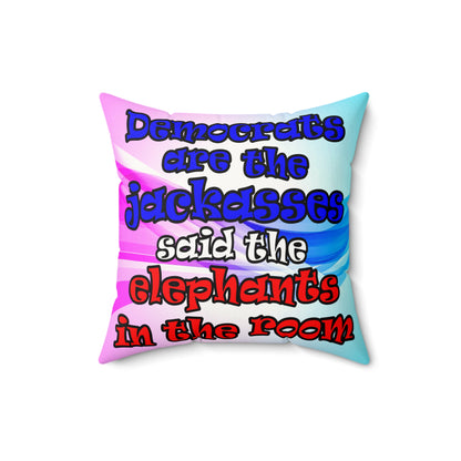 donkeys and elephants - Faux Suede Square Pillow - (light blue-pink wave)