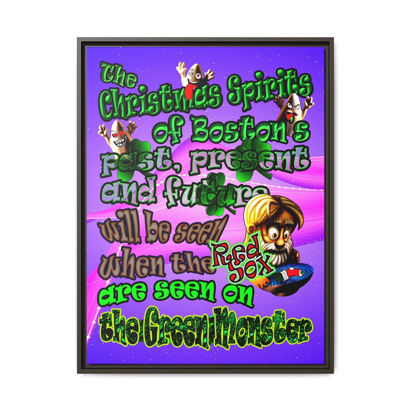 christmas spirits of boston - framed canvas art (purple-pink wave)