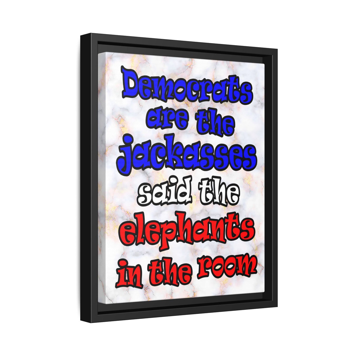donkeys and elephants - framed canvas art (white marble)