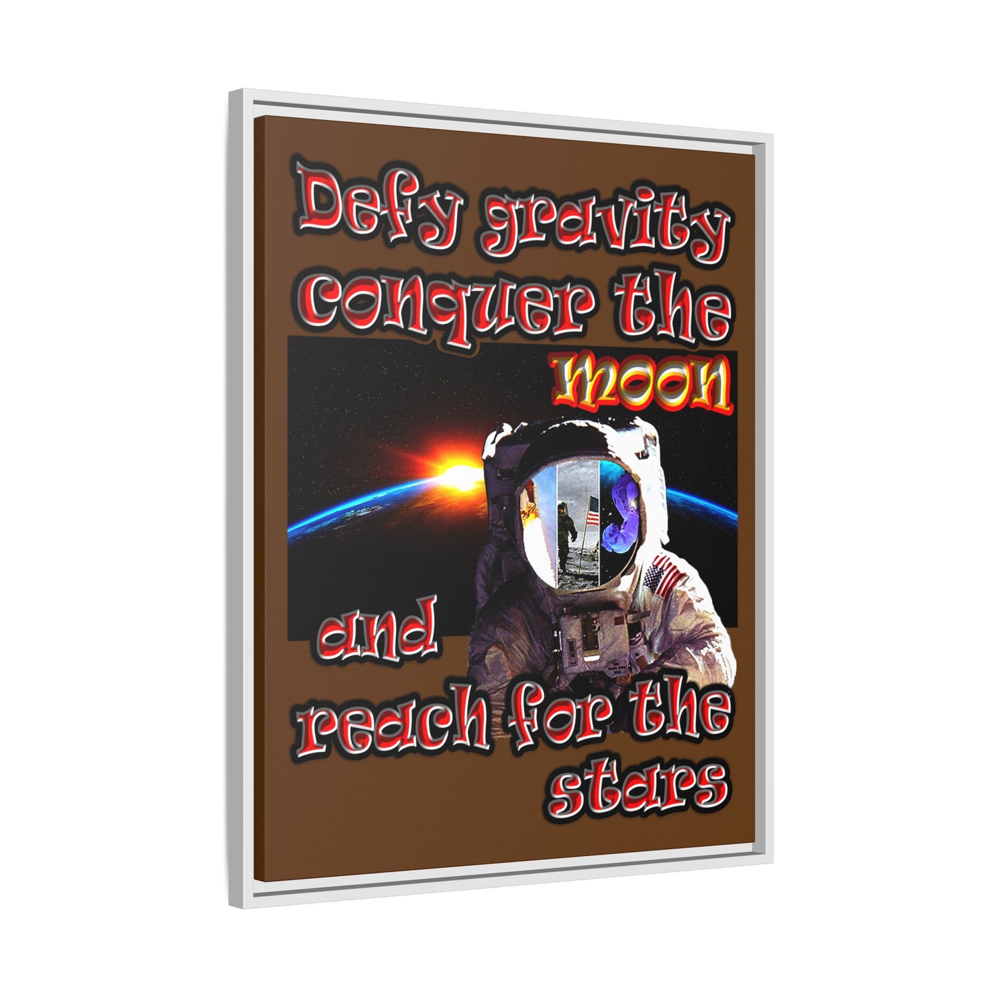 defy conquer reach - framed canvas art (brown)