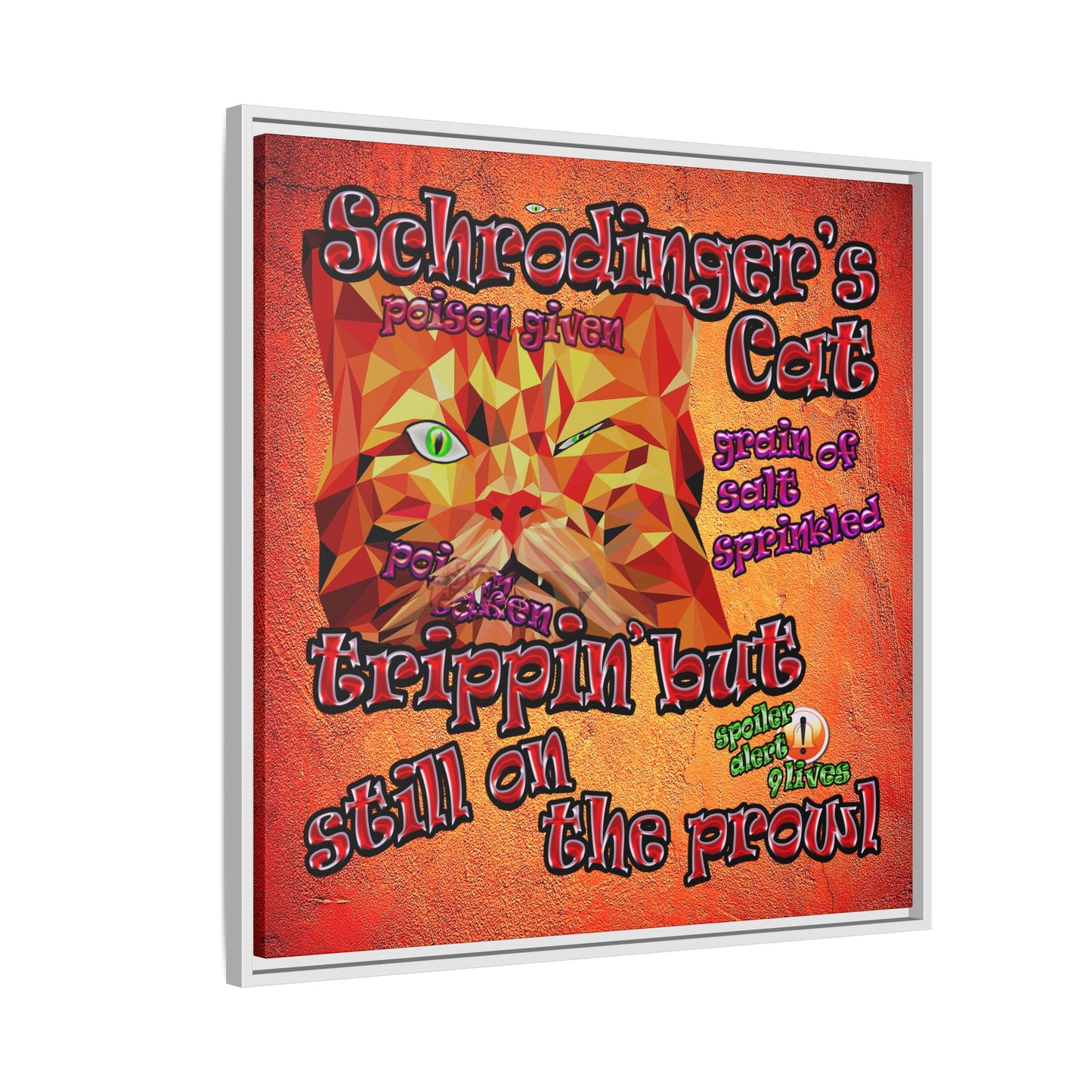 schrodinger's cat - framed canvas art (burnt orange)
