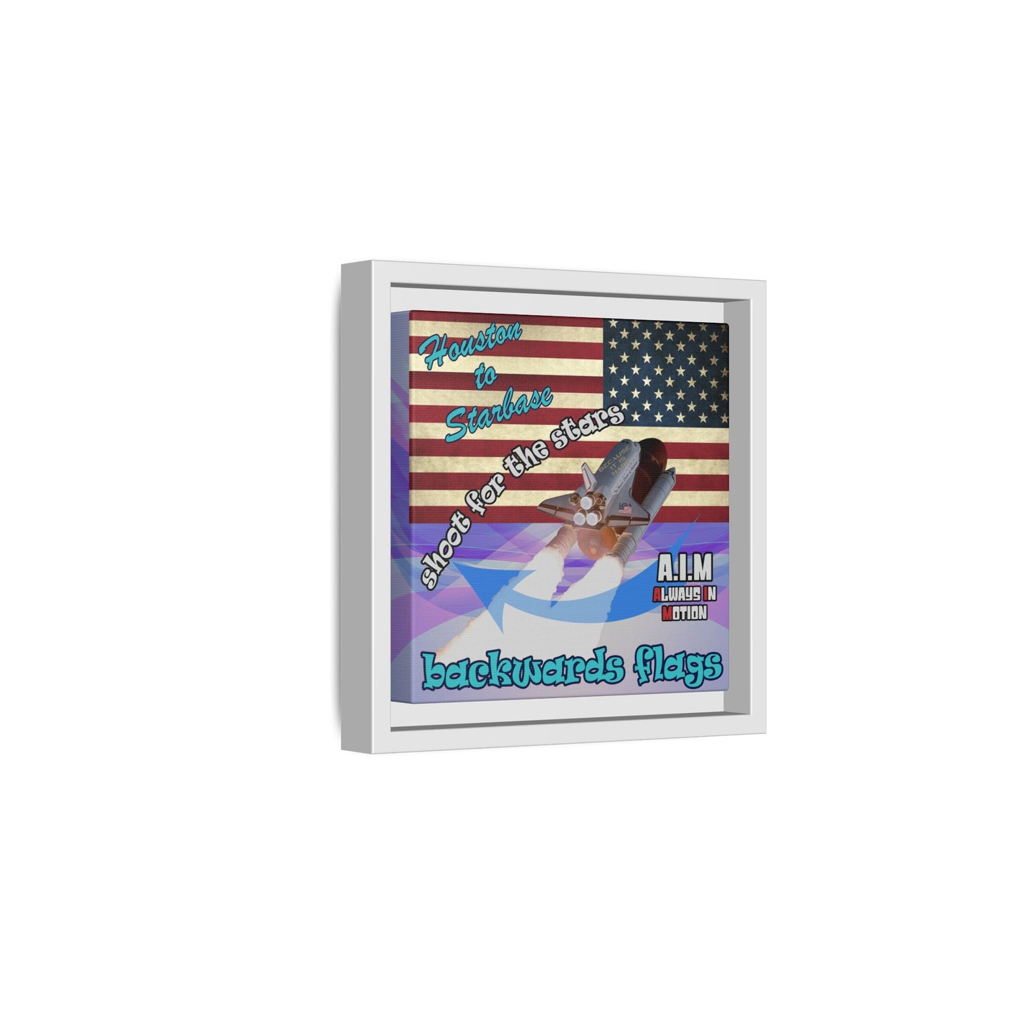 shoot for the stars - framed canvas art (light blue-pink wave)
